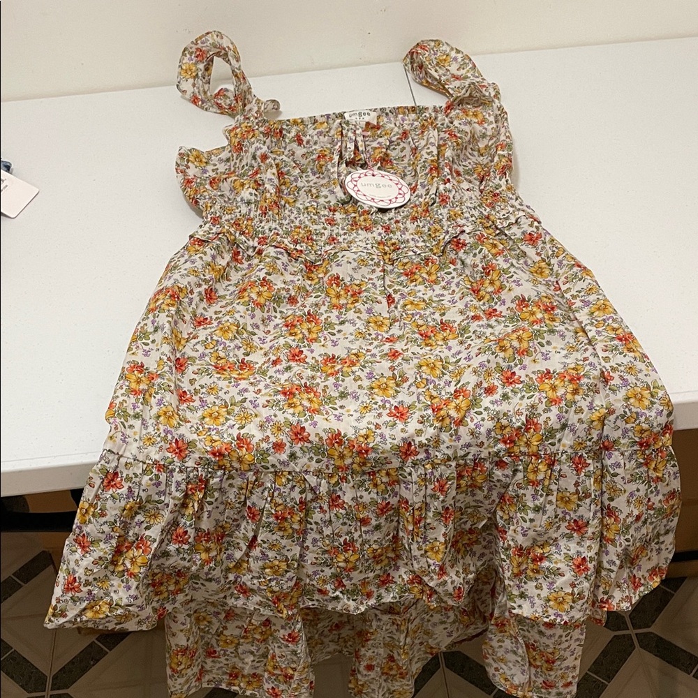 Umgee Floral High Low Dress - Red, Yellow, Green